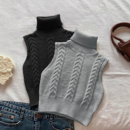Veloria Layered Knit Vest – Double-Sided Turtleneck Edition